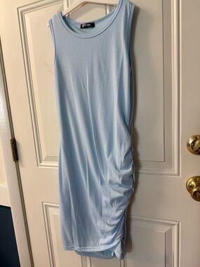 Light Blue Ruched Maternity Dress